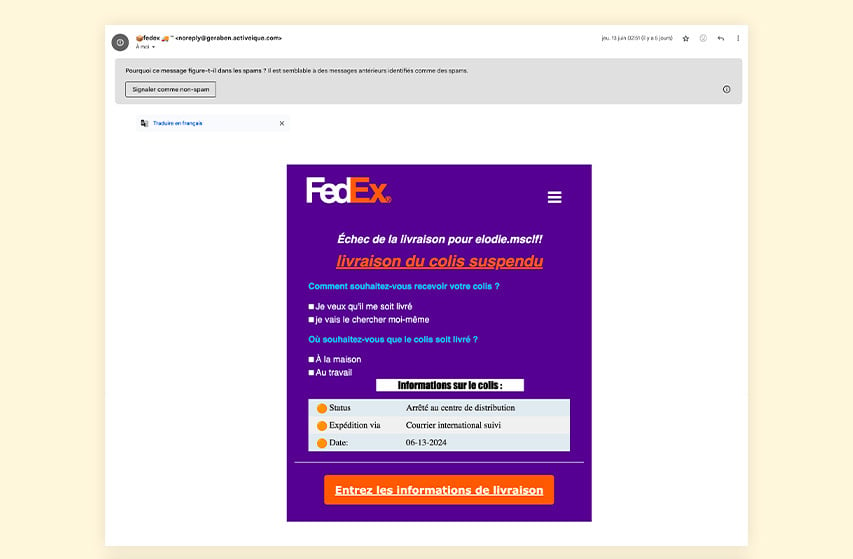 Arnaque mail FEDEX